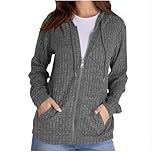 Women's Zip Up Hoodies Long Sleeve Fleece Knitted Coat Top Ladies Full Zip Up Darwstring Hoody Jackets Lightweight Jumper Sweaters Hooded Sweatshirt with Pockets Autumn Warm Hoodies Coats for Women UK