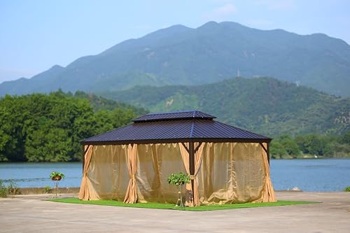 Image of Invezo All Weather Outdoor Garden Gazebo (Size : 12 x 20 Feet) Aluminium Frame & Galvanised Steel roof top, with Mosquito net and Curtain - Terrace Gazebo, Shed for Lawn Waterproof /UV Proof