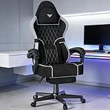 Soontrans Gaming Stuhl mit Massage Lendenwirbelstütze, Gepolstert Gaming Chair, Gaming Stuhl Ergonomisch mit Fußstütze, Samt, 90-160° Rückenlehne verstellbar Gaming Sessel, 360° Drehbar(Schwarz&grau
