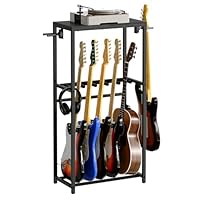 Guitar's Cozy Home: This guitar stand is 50 x 30 x 118cm (L x W x H) and can hold up to 5 different types of instruments up to 110 cm in size. The top shelf provides ample space for storing your guitar accessories such as straps, strings, tuners, cap...