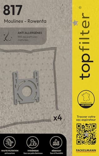 TopFilter 64817 Lot de 4 sacs aspirateur Rowenta et Moulinex, sac aspirateur, poche aspirateur,...