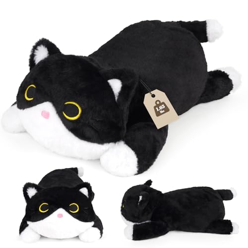 KOPHINYE Weighted Cat Stuffed Animal,Cute Black and White Tuxedo Cat
