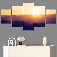 SIGNWIN 5 Panel Canvas Wall Art Sunset in The Mountains for Home Decorations Ready to Hang - 60