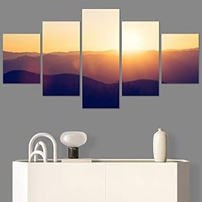 SIGNWIN 5 Panel Canvas Wall Art Sunset in...