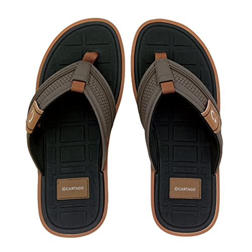 CARTAGO Lyon II, Chinelo de Dedo Masculino, Bege/Marrom/Preto, 42