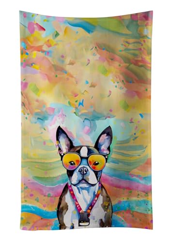 Caroline's Treasures DAC2467KTWL Boston Terrier Hippie Dawg Kitchen Towel Dish Cloths Guest Hand Towel Decorative Bathroom Towel for Face,Tea, Dishcloth, Kitchen and Bath