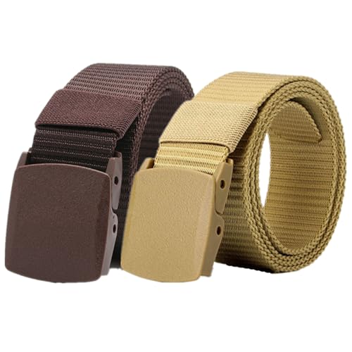 Nylon Canvas Breathable Tactical Belt for Men, Adjustable Trimmable Fabric Work Belts with Plastic Buckle, 2 Pcs