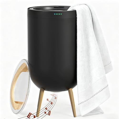 Luxury Towel Warmer Bucket 23L Large Towel Warmers for Bathroom with Stand Ambient Light Auto Shut Off Relaxation Mode Fits Three 40x70 Towels Bathrobes Blankets Great Gift Idea - Black