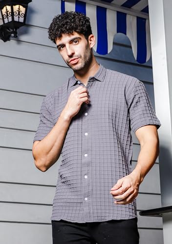 Image of IndoPrimo Men's Regular Fit Fancy Square Kniting Casual Shirt for Men Half Sleeves