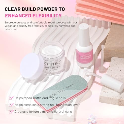 Aokitec 4 PCS Dip Powder Nail Repair Kit for Broken Natural Nails, 28g Dipping Build Powder & Nail Repair Glue, Quick Nail Repair Nail Hardener Nail Strengthener Treatment for Damaged Weak Split Nails - Image 3