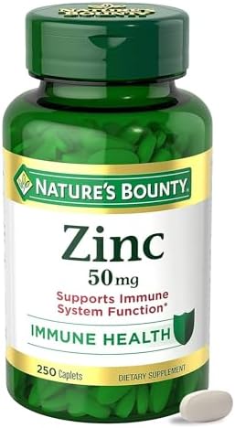 Nature's Bounty Zinc 50mg, Immune Support & Antioxidant Supplement, Promotes Skin Health 250 Caplets