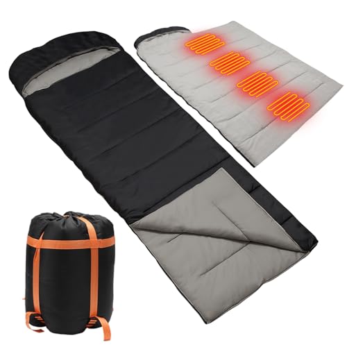 Longzhuo Beheizbarer Winter-Schlafsack bis -20°C: Deckenschlafsäcke, Leichter Winterschlafsack für Erwachsene & Kinder – Schlafsack warm, Tragbar für Outdoor Camping mit Wärmeisolierung, Schwarz