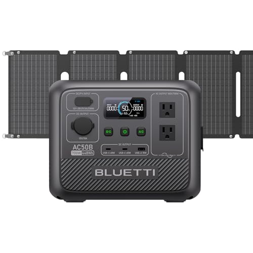 Image of BLUETTI Solar Generator AC50B with 60W Solar Panel Included, 448Wh Portable Power Station w / 2 700W (1050W Surge) AC Outlets, LiFePO4 Battery Backup for Outdoor Camping, Trip, Power Outage
