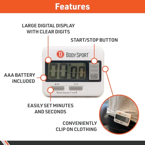 Body Sport BDSTIMER Digital Timer – Sports Stopwatch And Countdown Timer For Fitness & Exercise Routines – Multifunctional Timer For Gym thumb #2