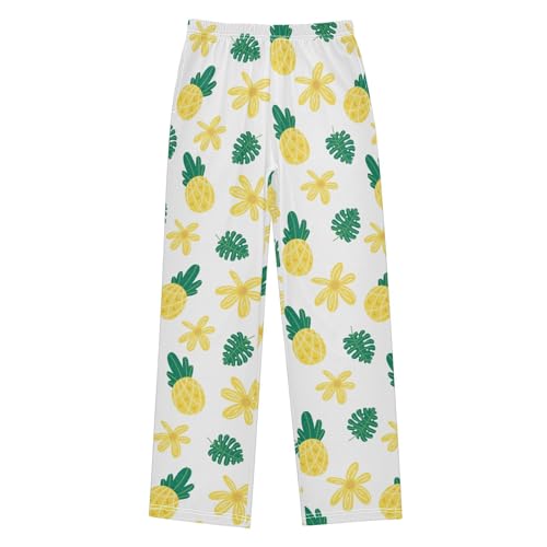 ZZXXB Cartoon Pineapple Palm Leaves Boys Long Pants Soft Trousers Elastic Waist Kids Lounge Bottoms with Pockets S-XL