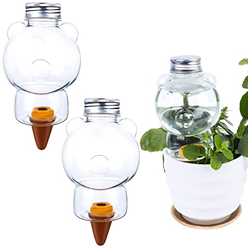 MAKINGTEC Plant Watering Globes Bear Shape Automatic Watering Bulb Transparent Plant Self Watering Globes Plastic Balls Terracotta Watering Spikes for Indoor Outdoor Plants3 Pcs