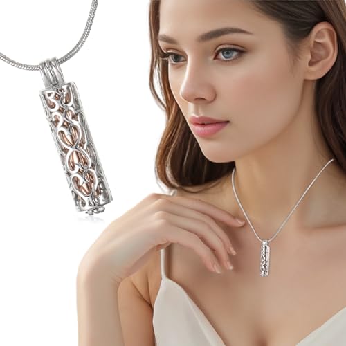 UICCVOKK Cremation Jewellery For Ashes Urn Necklace for Ashes Pets Ashes Keepsake Necklace Keepsake Memorial Lockets Ashes Holder for Human Hollow Cylinder Vial Urn Necklace - Image 2