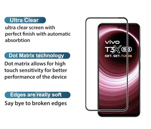 Image of Tempered Glass Screen Protector Compatible for Vivo T3X, iQOO Z9X 5G with Edge to Edge Coverage and Easy Installation Kit, Pack of 1, Black
