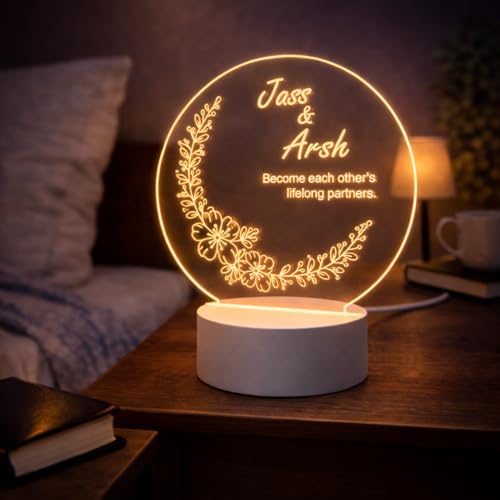 Image of Customized 3D Lamp for Couples - Personalized LED Night Light with Names, Unique Gift for Husband Wife, Custom Romantic Decor for Birthday, Wedding, or Valentine (Night Lamp with Names)