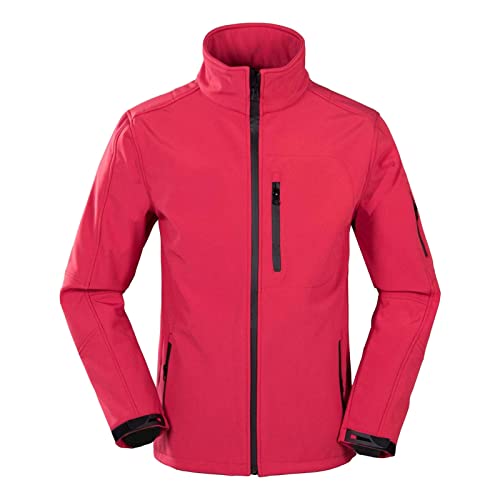 Men Military Tactical Stand Collar Jackets Casual Softshell Fleece Hiking Coat Winter Full Zip up Outdoor Jacket (Red,4X-Large)