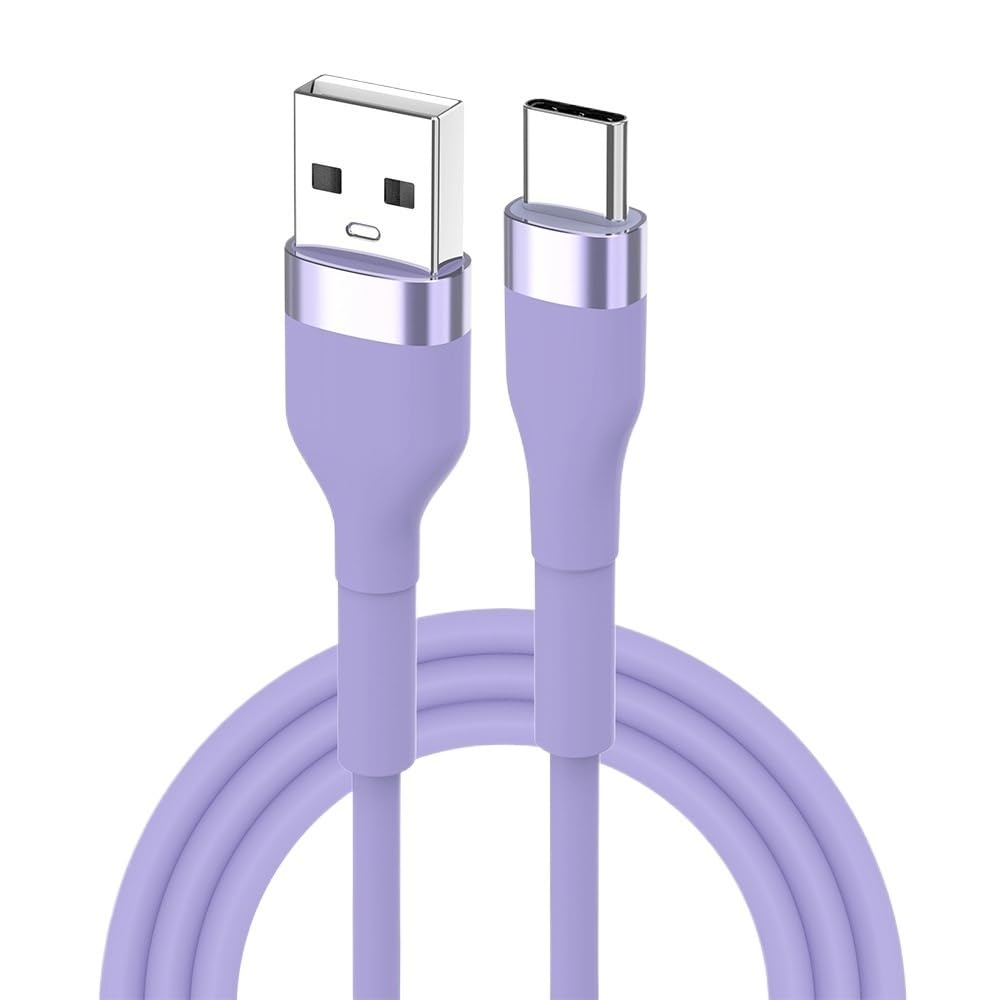 Krótki kabel USB C do USB C, przenośny przewód z płynnego silikonu, kompatybilny z przewodem szybkiego ładowania typu C, fioletowy A-C, 2 m