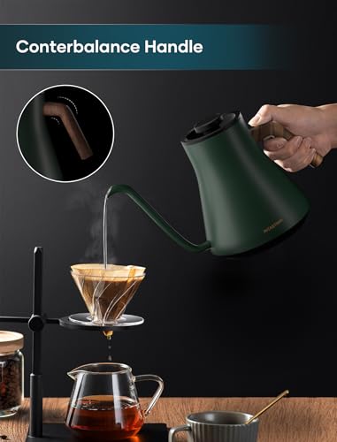 INTASTING Electric Kettles, Electric Gooseneck Kettle, ±1℉ Temperature Control, Stainless Steel Inner, Quick Heating, for Pour Over Coffee, Brew Tea, Boil Hot Water, 0.9L Green