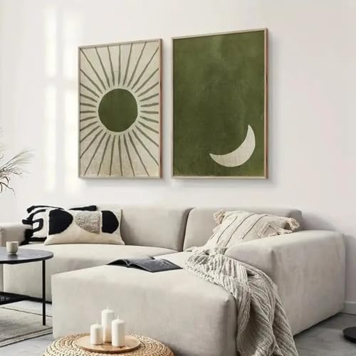 Affiche sur toile décoration d'intérieur simple vert olive thème jour nuit 70x90 - 2