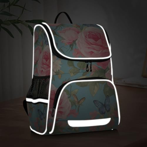 Mochila escolar para portátil con estampado floral y tiras de seguridad 5