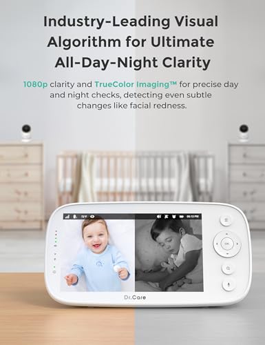 Image of Dr.Care NovaView Video Baby Monitor - 5 inch 1080P Split Screen Display, 5000mAh Battery, Clear Night Vision, Real-Time /VOX, 2X /4X Zoom, 1000ft Range, 2-Way Audio, Pan & Tilt, No WiFi Baby Camera
