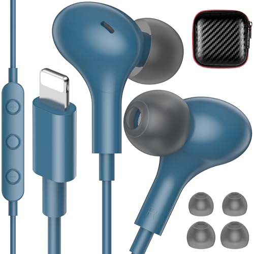 Image of iMangoo for Apple MFi-Certified Headphones for Lightning Wired Earbuds Magnetic Ear Buds with HiFi Bass,3 Ear Tips Mic Corded Earphones for Gym, Commuting for iPhone 14 Plus 13 12 11 Pro Max Lake Blue