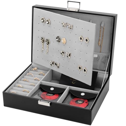 DesignSter Caja Joyero con 2 Niveles de PU, Joyeros Mujer Organizador Grande con 8 bolsillos...
