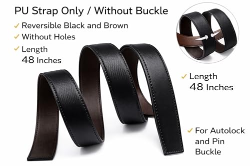 Image of Belt for Men without Buckle PU Leather Reversible Brown Strap with No Buckle Combo Pack of 2