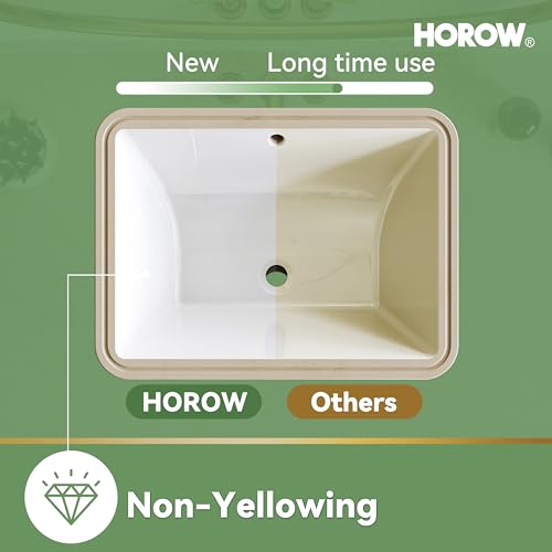 HOROW Undermount Bathroom Sink Rectangle, 20 x 15 Inch Rectangular Vessel Sink with Overflow, White Ceramic Under Counter Sink for Bathroom, Small Porcelain Square Lavatory Vanity Sink