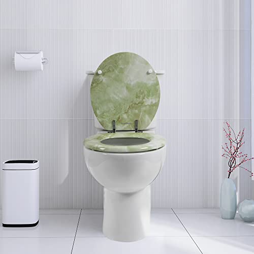 Round Toilet Seat Natural Wood Toilet Seat with Zinc Alloy Hinges, Easy to Install also Easy to Clean, Anti-pinch Marble Toilet Seat by Angol Shiold (Round, Green Marble) - Image 7