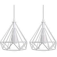 iDEGU Juego de 2 lámparas de techo industriales, 200 mm, lámpara colgante vintage E27, lámpara de techo, lámpara de metal, diseño de jaula de diamante, iluminación decorativa, color blanco