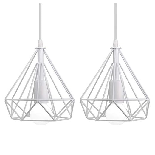 iDEGU Lot de 2 Suspension Luminaire Industrielle, 200MM Lampe Suspension Vintage E27 Lustre Plafonnier Abat-jour en Métal Design de Cage de Diamant Éclairage Décoration, Blanc