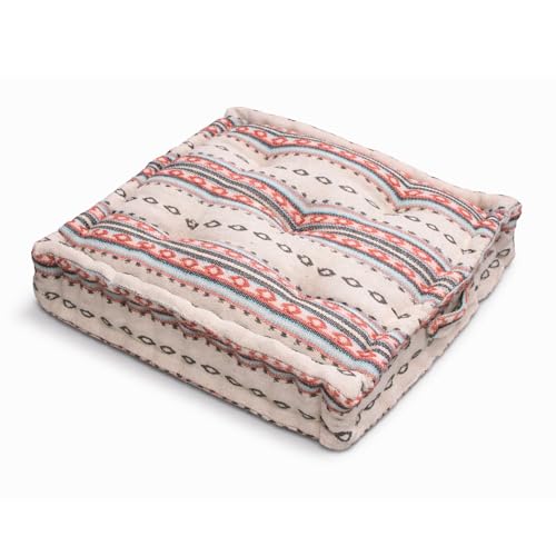 Image of Reversible 60x60x10 cm Woven Quilted Off White Floor Cushion with Cotton Filler for Seating, Patio Seat, Meditation, Yoga, Pooja, Guests, Living Room, Bedroom, Large Size 24x24x4 Inch