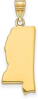 Pingente de ouro amarelo 14 k Mississippi State Pingente Colar de viagem Destino de transporte Joias finas para mulheres presentes para ela, Ouro amarelo