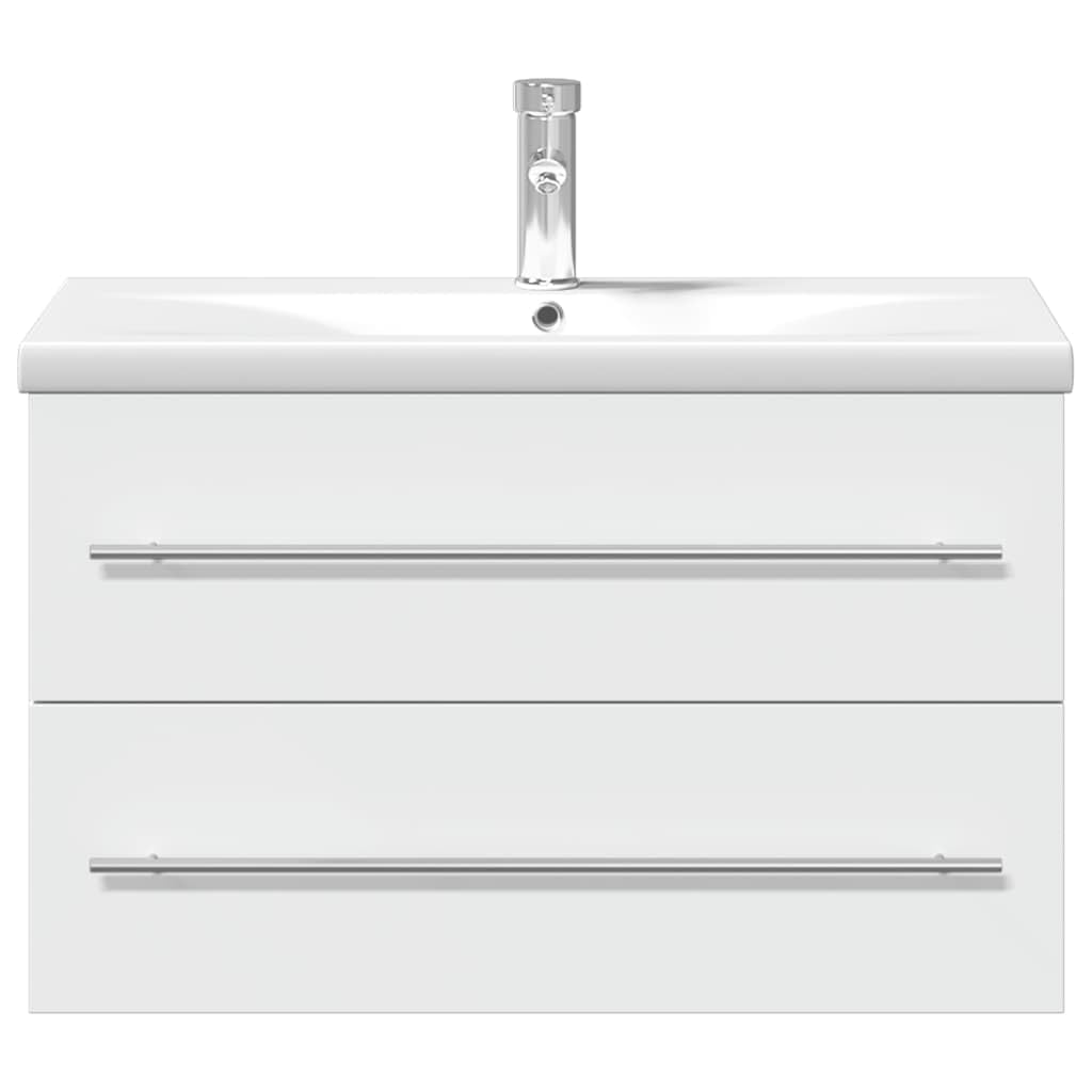 Mueble bajo lavabo empotrado blanco de 80 cm, juego de muebles de baño de pared, lavabo moderno de madera con lavabo de cerámica, grifo y desagüe incluidos