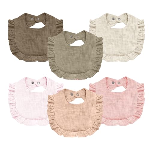 Image of Baby Muslin Bibs,6 Pcs Drool Bandana Bibs for Baby Girl Drooling and Teething,Soft and Absorbent Cotton for Newborn