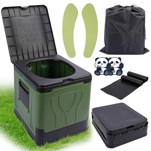 KIMIGO Inodoro Portatil,Baño Portátil para Acampar,WC Portátils Plegable 30L,Capacidad de Carga hasta 150kg,Baños Portátiles con Bolsa de Basura,Bolsa de Almacenamiento,Cojín y Pegatinas Aromáticas