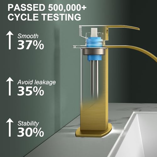 Hoimpro Brushed Gold Waterfall Spout Single Hole Bathroom Faucet, Stainless Steel Single Lever Bathroom Vanity Sink Faucet with Drain, cUPC Hose and Deck Plate