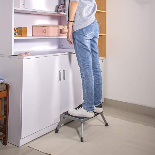 Olive Portable Steel Step Stool Folding One Step Ladder with Anti-Slip Plastic Platform Medical Footstool for Adult and Children at Home Max Load 330 lbs