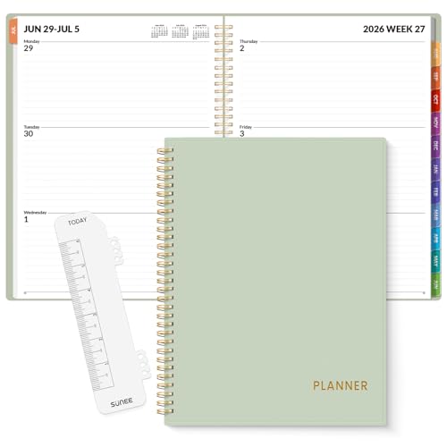 SUNEE Agenda académica 2026-2027 - Agenda semanal y mensual, julio de 2026 a junio de 2027, 8.5 x 11 pulgadas, papel grueso, pestañas, bolsillos, marcapáginas, encuadernado en espiral, organizador de