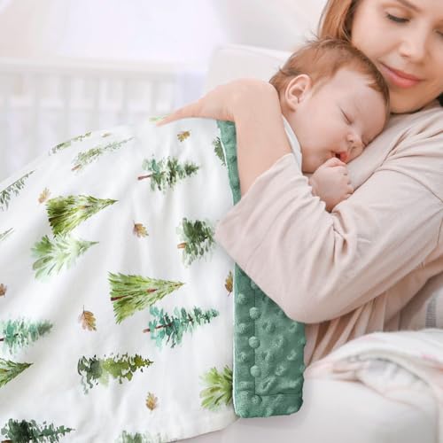 Image of HOMRITAR Christmas Baby Blanket for Boys Soft Lightweight Minky Blanket with Double Layer Dotted Backing for Infant Toddler Nursery Crib with Green Pine Tree Design 30 x 40 Inch