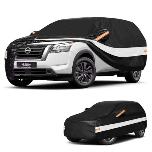 Image of 10 Layers SUV Car Cover Custom Fit for Nissan Pathfinder(2004-2026), Waterproof All Weather for Automobiles, Outdoor Full Cover Sun Dust Rain Protection with Cotton. Black