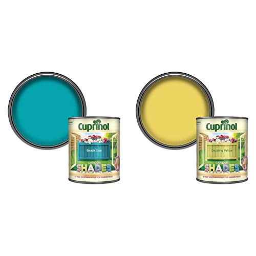 Image of Cuprinol 5159073 Garden Shades Exterior Woodcare, Beach Blue', 1L & 5244471 CUPGSDAZ1L 1 Litre Garden Shades - Dazzling Yellow