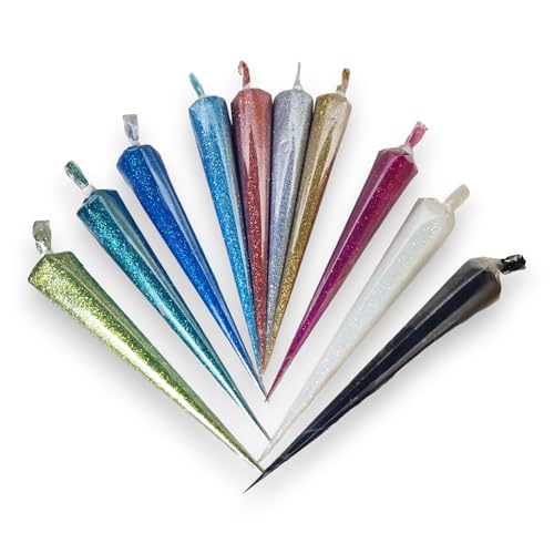 Image of Colorful Glitter Liquid Paste Cones for Arts & Crafts Material, Lippan Art and Decorative Purposes Pack of 10 Cones (Multicolor)