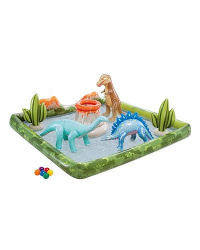 Image of INTEX Jurassic Adventure Inflatable Kiddie Pool with Water Sprayer, Slide & Dinosaurs - 79 inch x 79 inch x 14 inch - Ages 2+