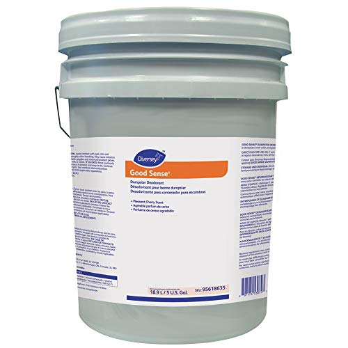 Diversey 95618635 Good Sense Dumpster Deodorant, Industrial Strength Odor Control for Trash Cans & Garbage Trucks, Cherry Scent, Liquid Concentrate, 5-Gallon Bucket